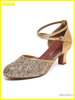 Character Dance Shoes for Women Ballroom Salsa Low Heel Ankle Strap Pump